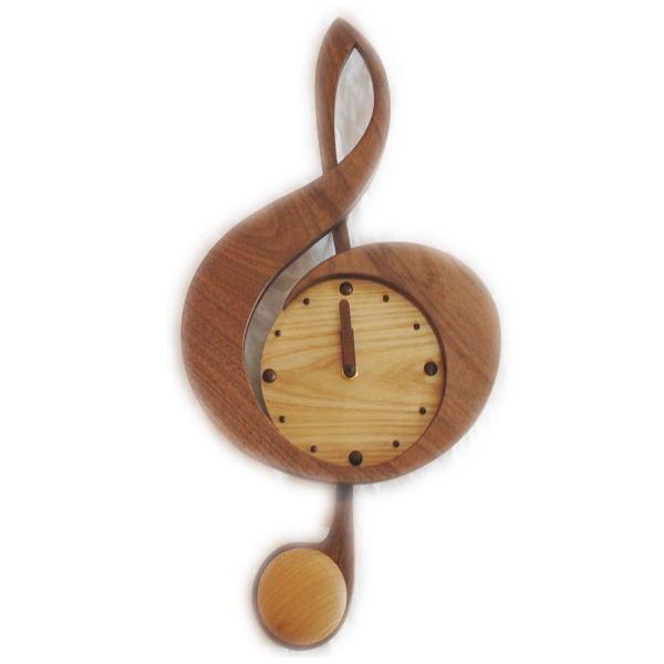 【未使用品】新ト音記号振り子時計 木製 ト音記号 掛時計 音符デザイン 送料無料 木製 振り子時計 新ト音記号 ウォルナット 掛け時計 とけい