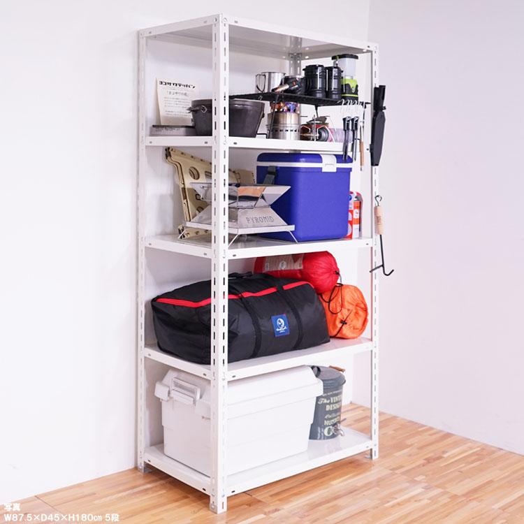 スチールラック 幅180 奥行45 高さ120cm 4段 スチール棚 業務用 収納 NC-1800-12 ホワイト ブラック 70kg/段の画像