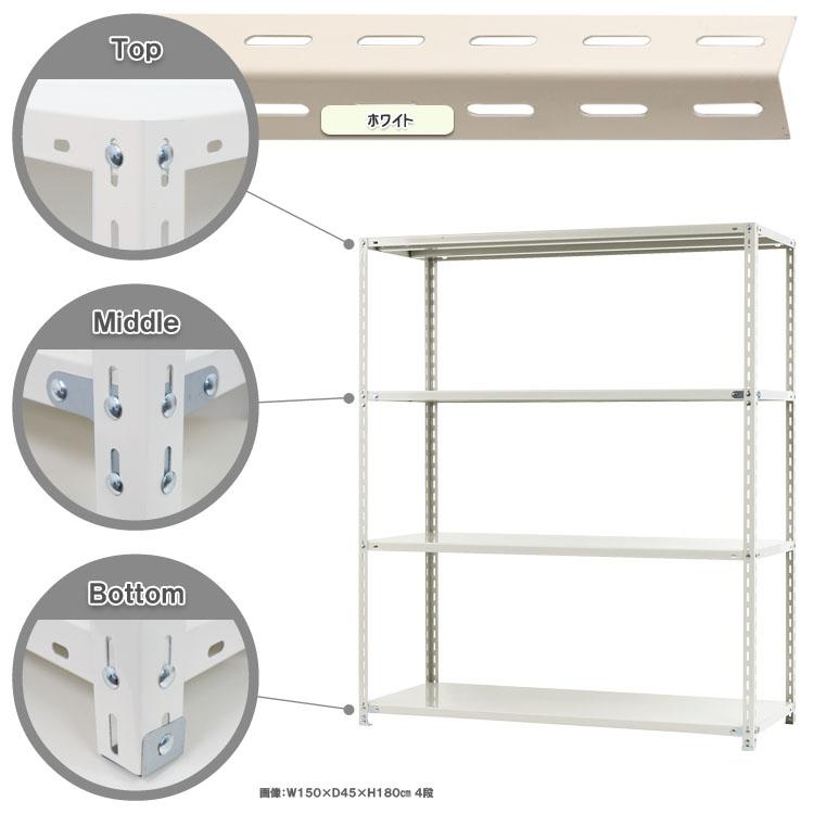 スチールラック 幅150 奥行45 高さ180cm 4段 スチール棚 業務用 収納 NC-1500-18 ホワイト ブラック 70kg/段 | キタジマ | 06
