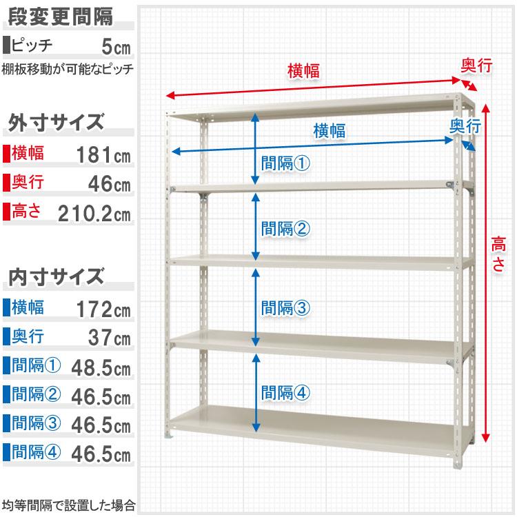 キタジマ スチールラック 幅180 奥行45 高さ210cm 5段 スチール棚 業務