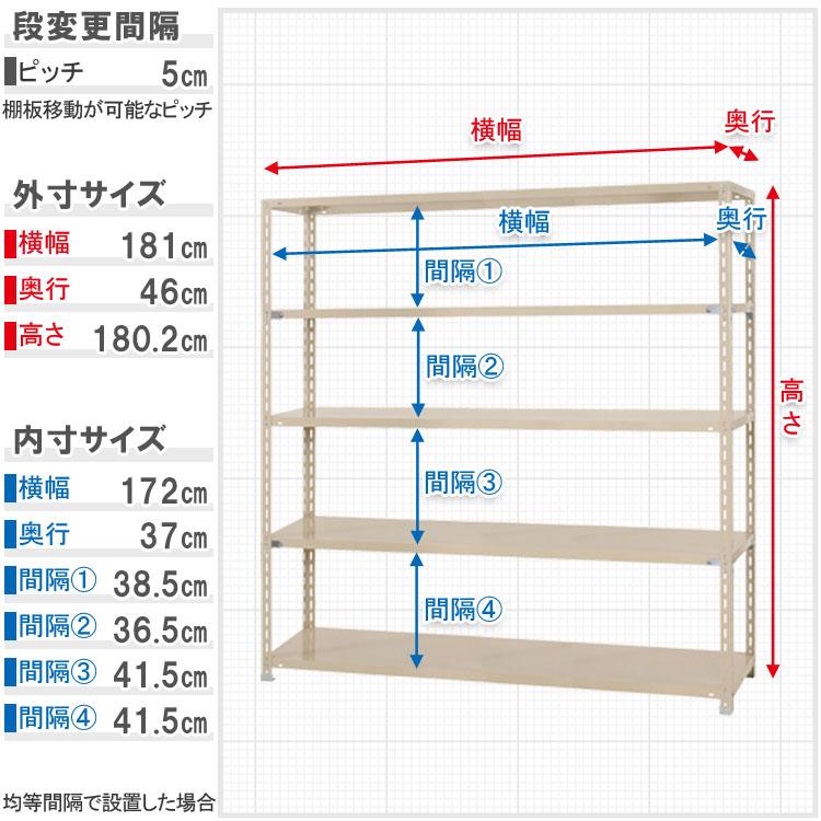 キタジマ スチールラック 幅180 奥行45 高さ180cm 5段 スチール棚 業務