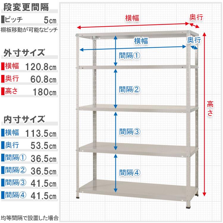 キタジマ スチールラック 幅120 奥行60 高さ180cm 5段 スチール棚 業務