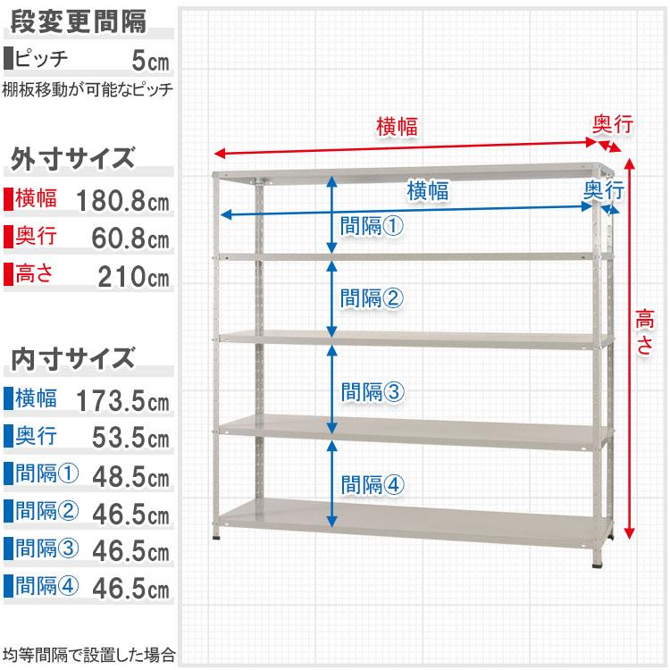キタジマ スチールラック 幅180 奥行60 高さ210cm 5段 スチール棚 業務