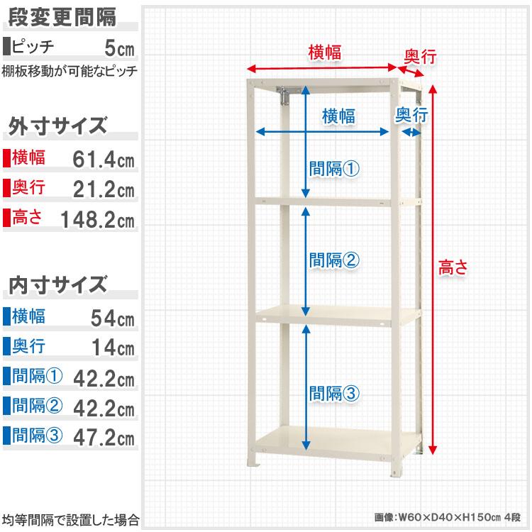 キタジマ スチールラック 幅60 奥行20 高さ150cm 4段 スチール棚 業務