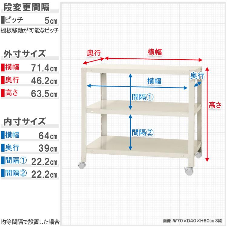 キタジマ スチールラック 幅70 奥行45 高さ63.5cm 3段 スチール棚 業務