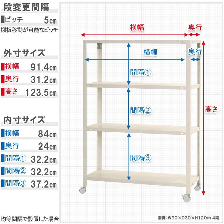 スチールラック 幅90 奥行30 高さ123.5cm 4段 スチール棚 業務用 収納 スマートラック NSTR-K-464 ホワイト ブラック 亜鉛メッキ 40kg/段の画像