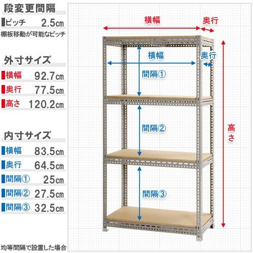 スチールラック　スチール棚　業務用　収納　ボード棚　F2　幅90×奥行75×高さ120cm　4段　グレー　350kg/段｜kitajimasteel｜04