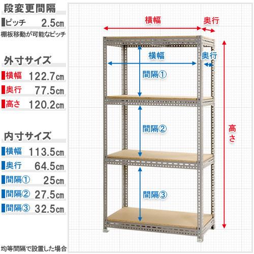 スチールラック　スチール棚　業務用　収納　ボード棚　フレームのみ　F2　幅120×奥行75×高さ120cm　4段　グレー　300kg/段｜kitajimasteel｜07