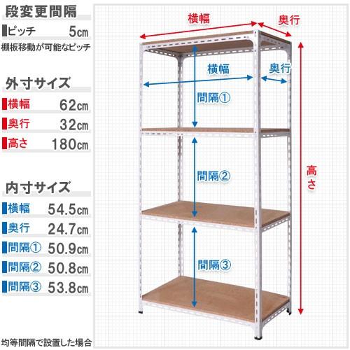 スチールラック　スチール棚　業務用　収納　アングル棚　幅60×奥行30×高さ180cm　4段　ホワイト・ブラック｜kitajimasteel｜08