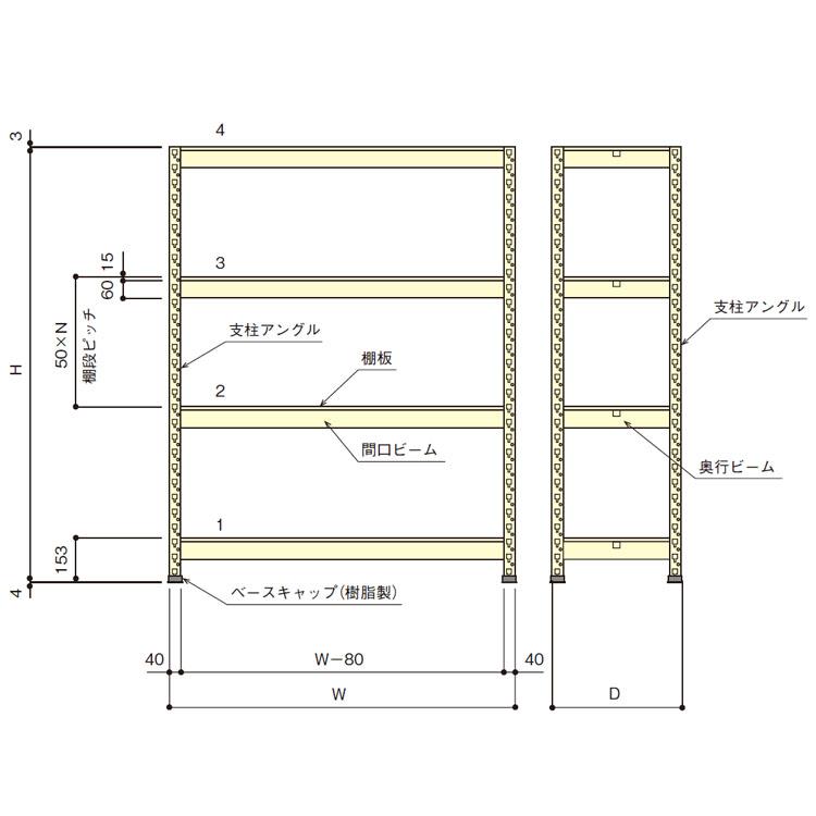 キタジマ スチールラック 幅120 奥行60 高さ180cm 4段 スチール棚 業務