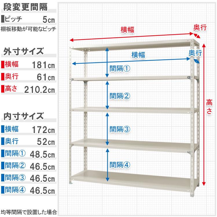 スチールラック 幅180 奥行60 高さ210cm 3段 スチール棚 業務用 収納 ハンガーラック HR-NC-8-21 ホワイト ブラック 150kg/段_9