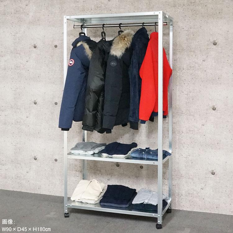 スチールラック 幅60 奥行45 高さ123.5cm 3段 スチール棚 業務用 収納 ハンガーラック HR-NSTR-K-437 ホワイト ブラック 亜鉛メッキ 40kg/段の画像
