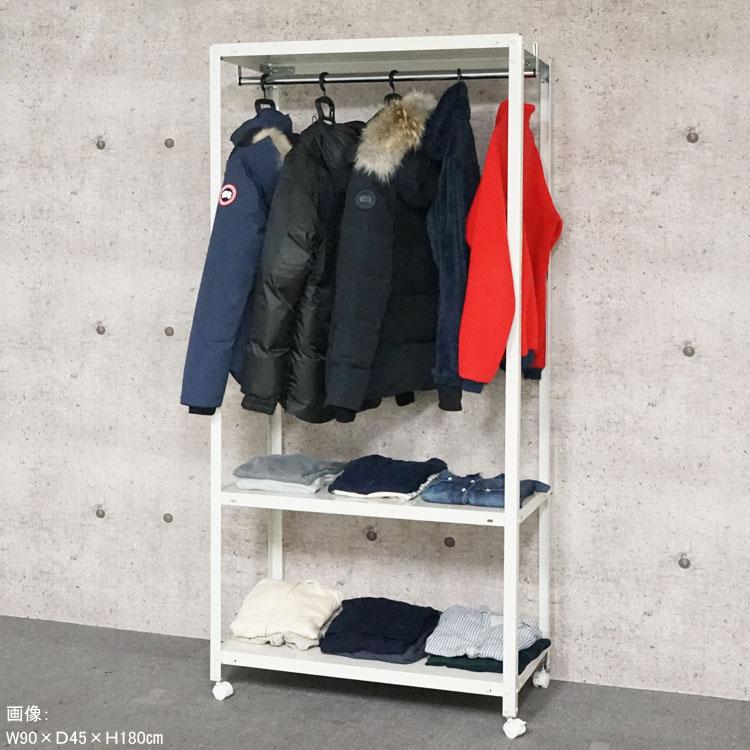 スチールラック 幅60 奥行45 高さ123.5cm 3段 スチール棚 業務用 収納 ハンガーラック HR-NSTR-K-437 ホワイト ブラック 亜鉛メッキ 40kg/段の画像
