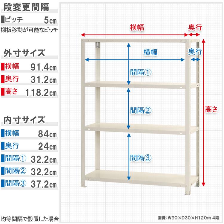 キタジマ スチールラック 幅90 奥行30 高さ120cm 4段 スチール棚 業務