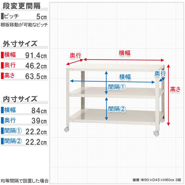 スチールラック 幅90 奥行45 高さ63.5cm 3段 スチール棚 業務用 収納 スマートラック BC-NSTR-K-167 ホワイト ブラック 亜鉛メッキ 40kg/段の画像
