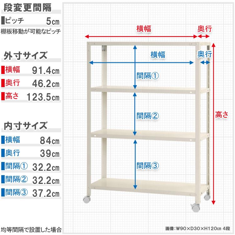 スチールラック 幅90 奥行45 高さ123.5cm 4段 スチール棚 業務用 収納 スマートラック BC-NSTR-K-467 ホワイト ブラック 亜鉛メッキ 40kg/段の画像
