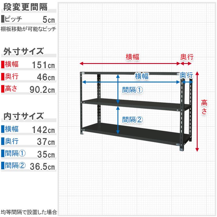 スチールラック 幅150 奥行45 高さ90cm 3段 スチール棚 業務用 収納 ビニールカバー付 VC-NC-1500-9 ホワイト ブラック 70kg/段