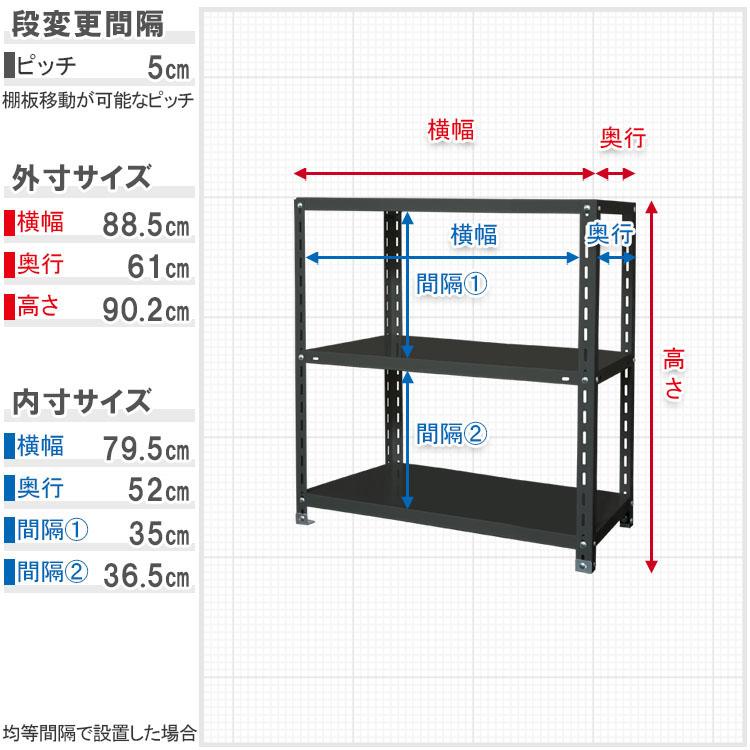 スチールラック 幅87.5 奥行60 高さ90cm 3段 スチール棚 ビニールカバー付 VC-力量-5-9 ホワイト ブラック 150kg/段_7