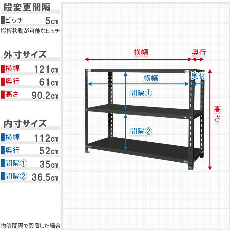 スチールラック 幅120 奥行60 高さ90cm 3段 スチール棚 ビニールカバー付 VC-力量-6-9 ホワイト ブラック 150kg/段_7