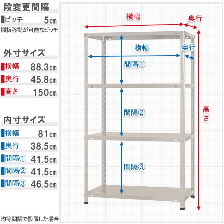 スチールラック 幅87.5 奥行45 高さ150cm 4段 スチール棚 業務用 収納 ビニールカバー付 VC-KT-1-15 ホワイト ブラック ホワイトグレー 150kg/段_5
