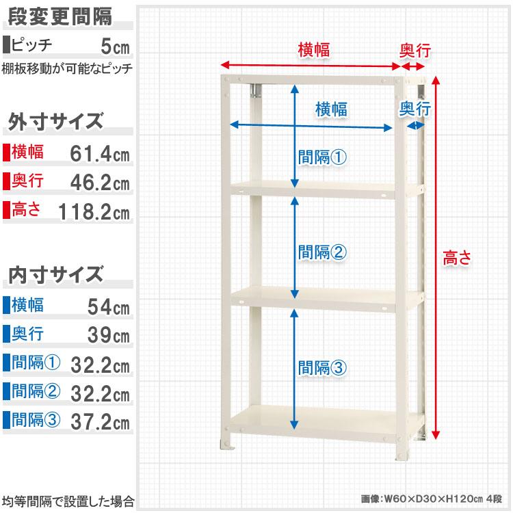 スチールラック 幅60 奥行45 高さ120cm 4段 スチール棚 業務用 収納 ビニールカバー付 スマートラック NSTR-437 ホワイト ブラック 亜鉛メッキ 40kg/段の画像