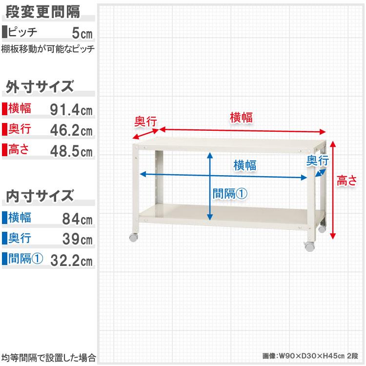 スチールラック 幅90 奥行45 高さ48.5cm 2段 スチール棚 業務用 収納 ビニールカバー付 スマートラック NSTR-K-067 ホワイト ブラック 亜鉛メッキ 40kg/段の画像