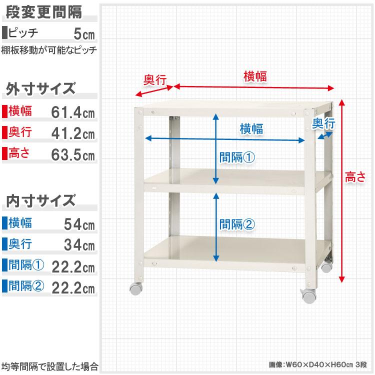 スチールラック 幅60 奥行40 高さ63.5cm 3段 スチール棚 業務用 収納 ビニールカバー付 スマートラック NSTR-K-136 ホワイト ブラック 亜鉛メッキ 40kg/段の画像