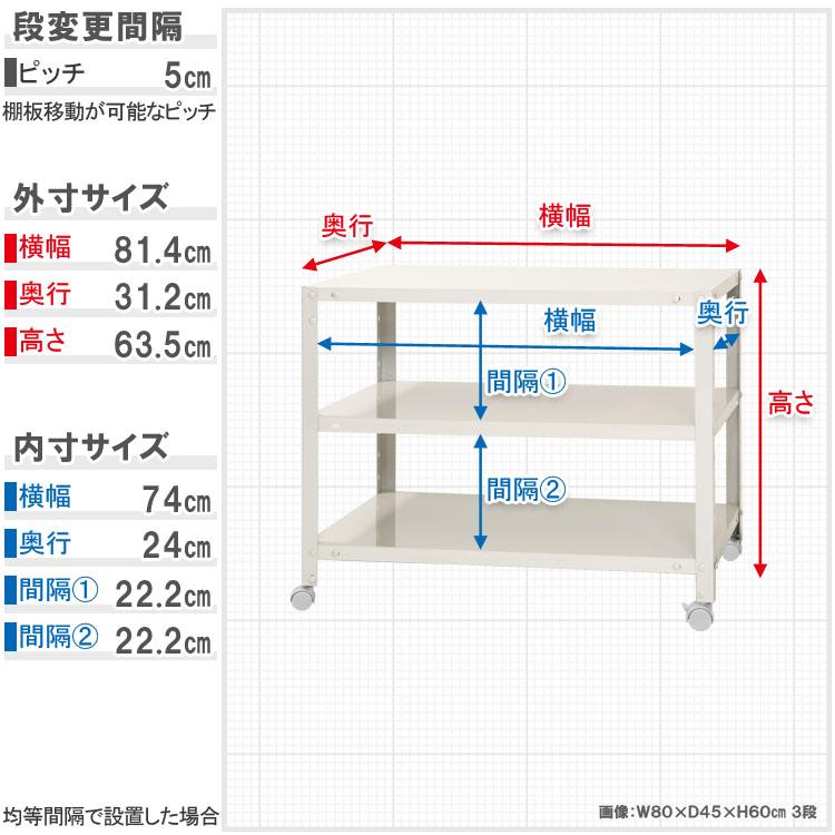 スチールラック 幅80 奥行30 高さ63.5cm 3段 スチール棚 業務用 収納 ビニールカバー付 スマートラック NSTR-K-154 ホワイト ブラック 亜鉛メッキ 40kg/段の画像