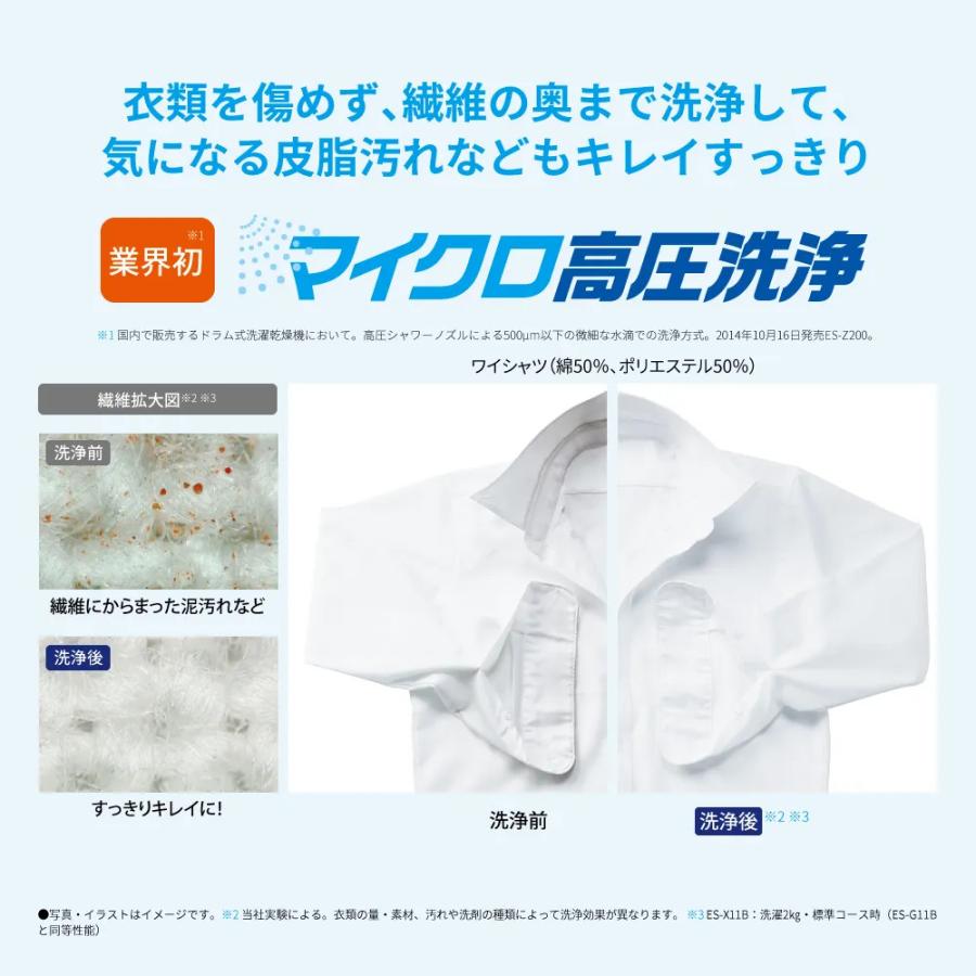 【関東/関西　指定エリア　送料/基本設置/引取りも無料】シャープ　ES-G11B-SR　ドラム式洗濯乾燥機　洗濯11kg/乾燥6kg　 右開き　シルバー　大型洗濯機　｜kitazawa｜05