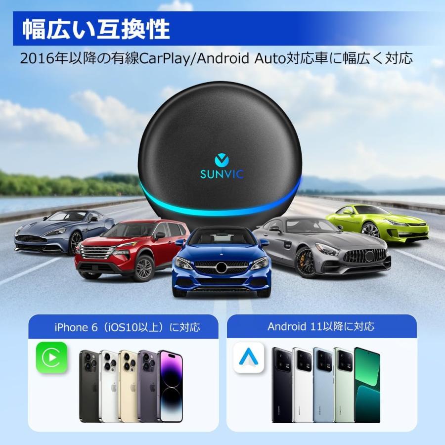 SUNVIC CarPlay AI Box Android13.0 GPS内蔵 カープレイ 2画面分割 SIM