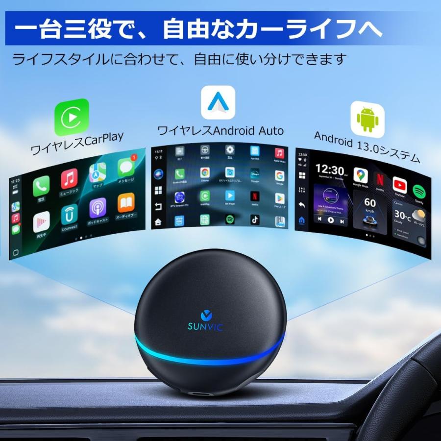SUNVIC CarPlay AI Box Android13.0 GPS内蔵 カープレイ 2画面分割 SIM