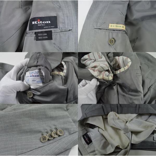 【極美品】キートン　Kiton　スーツ　カシミア/シルク/麻　50　グレー キートン（Kiton） ◇キートン◇グレー ストライプ メンズスーツ 超