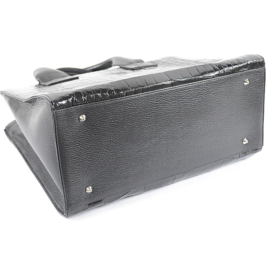 美品！ ロダニア クロコダイルレザー ハンドバッグ ブラック ターンロック RODANIA（ロダニア） ◇ロダニア◇リアル クロコダイル×レザー