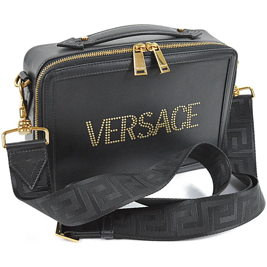 VERSACE ヴェルサーチ 超美品 レザー スタッズ ロゴ 2wayバッグ VERSACE ヴェルサーチ 超美品 レザー スタッズ ロゴ 2wayバッグ