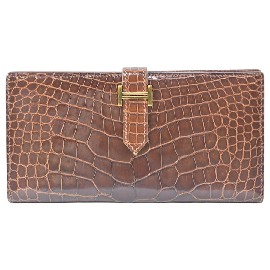 エルメス　ベアン　クラシック　アリゲーター　クロコ　財布 HERMES（エルメス） 美品 豪華 アリゲーター 小銭入れ付き 長財布