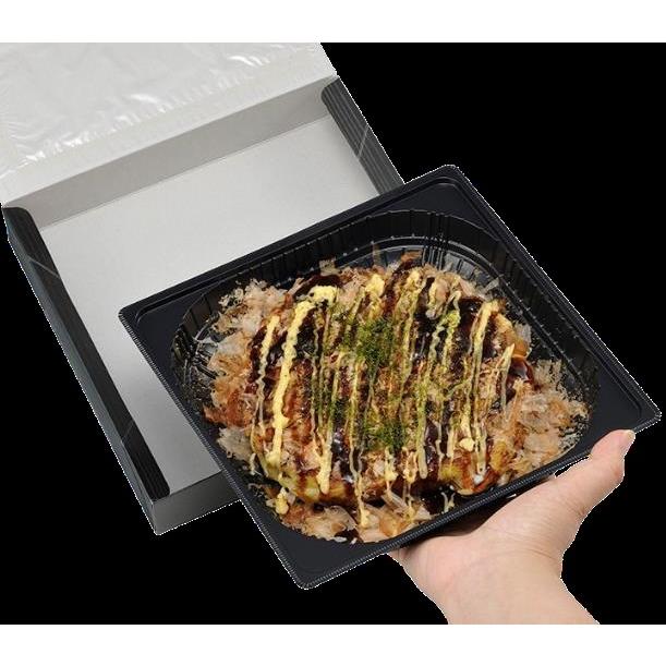 一体型70-70シャインブラックK-2黒セット 300セット入 無地柄 お好み焼き 仕出し カフェ弁当の画像
