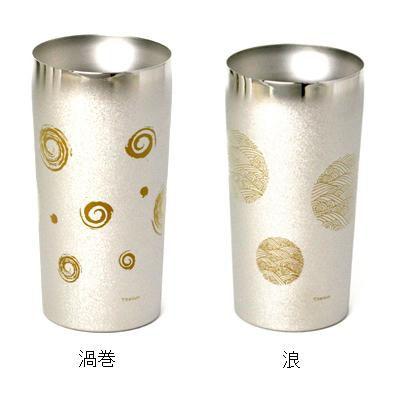 HORIE(ホリエ） 純チタン製 二重ビアタンブラー　PREMIUM（結晶華飾）渦巻、浪（T-08-K01/02)