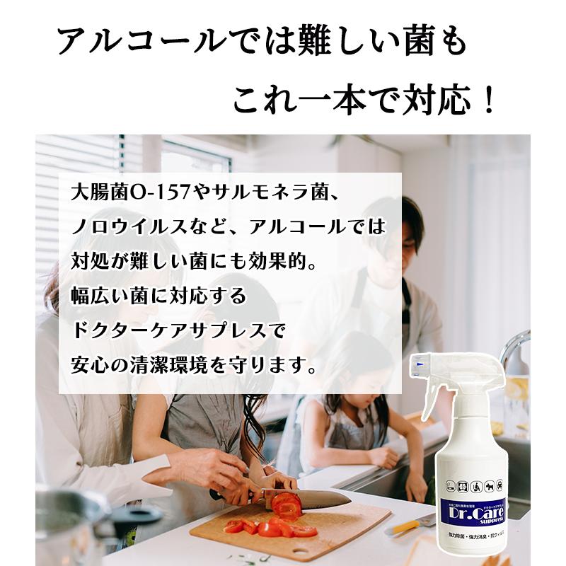 高濃度 除菌剤 99.999%除去 インフルエンザ コロナ 対策に効果的 1000ppm 業務用 ドクターケアサプレス 300ml スプレーボトル５本セット 送料無料 |  | 06