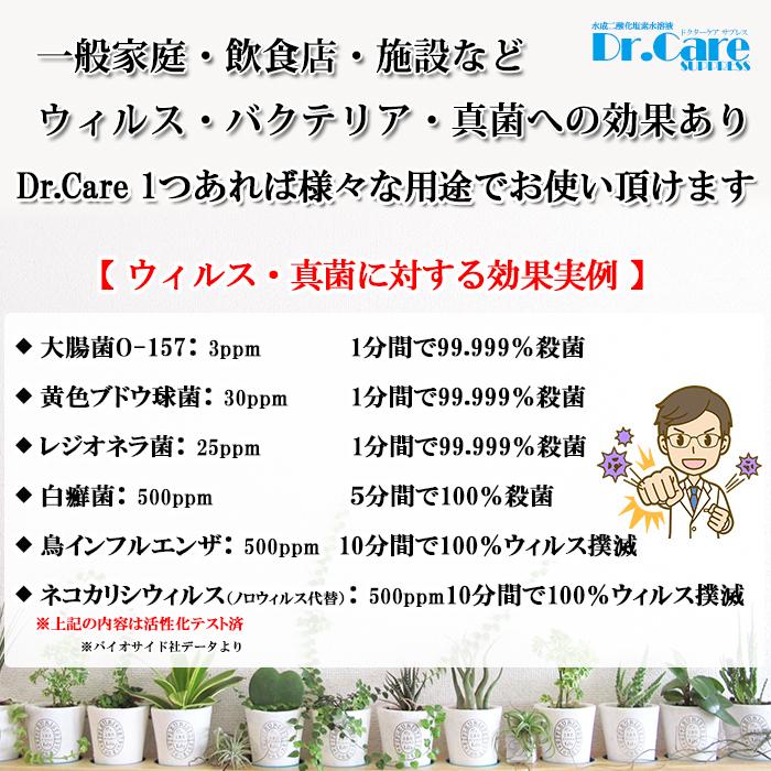 除菌スプレー コロナ対策 インフルエンザ対策 除菌剤 消臭剤 業務用 高濃度1000ppm 水成二酸化塩素 Dr.Care 18L QBケース 送料無料 300ml専用スプレーボトル｜kitchen-navi｜17