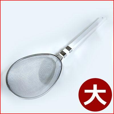 プロ用すくい網 スイノー型 大 厚網22×25.5cm 木柄37cm ステンレス網 すくいザル 水嚢 すいのう ストレーナー 水切り・湯切りに ...