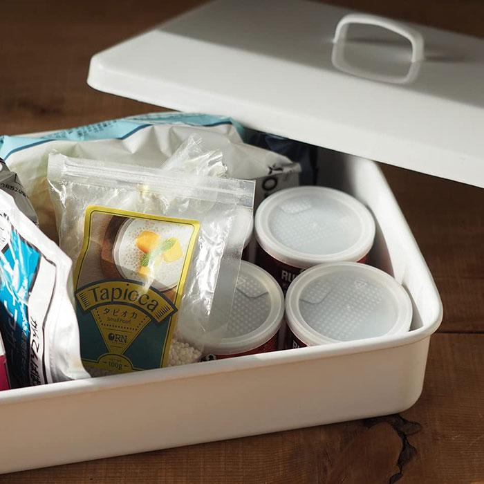 野田琺瑯 琺瑯 道具箱 蓋付き DG-35W 日本製 ホーロー 浅型 箱 ホワイト カトラリー 書類ケース【送料無料】 | 野田琺瑯 | 03