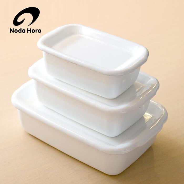 野田琺瑯 野田ホーロー ホワイトシリーズ レクタングル深型 琺瑯蓋付 S・M・L 3点セット のだホーロー 日本製 | 野田琺瑯