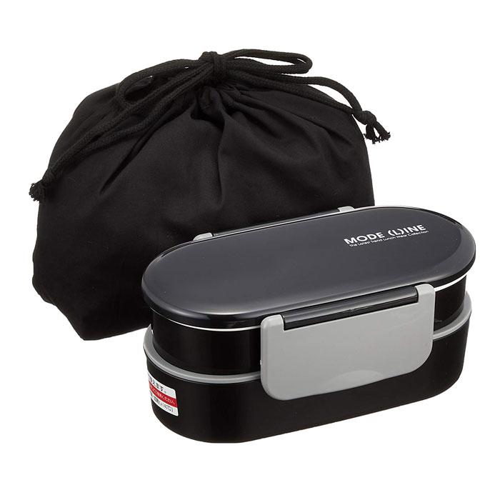スケーター 袋付きタイトランチBOX モードライン BK 弁当箱 2段 670ml ランチボックス 巾着付 モードライン ブラック | 