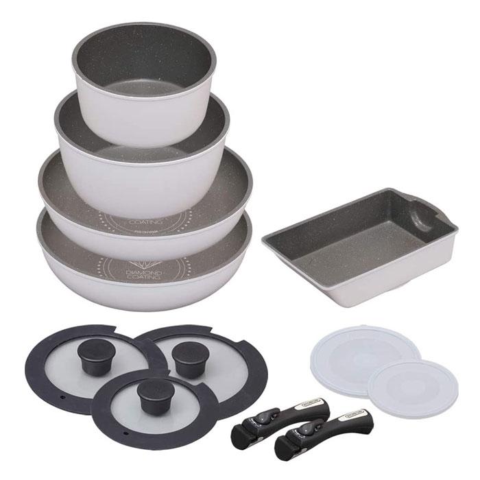 アイリスオーヤマ ダイヤモンドコートパンマーブルIH用12点セット ホワイト ISN-SE12 | 