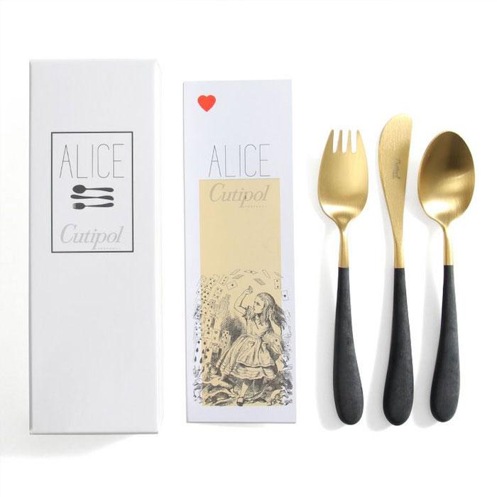 正規品 クチポール アリス カトラリー セット 子供用 ブラック ゴールド BOX入り Cutipol Alice 【4点までメール便送料無料】 | Cutipol | 03