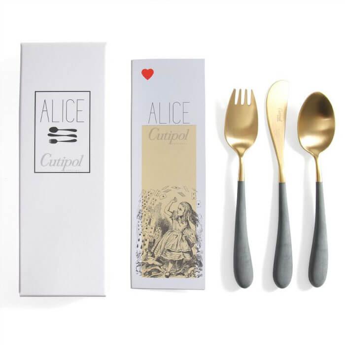 正規品 クチポール アリス カトラリー セット 子供用 グレイ ゴールド BOX入り Cutipol Alice 【4点までメール便送料無料】 | Cutipol | 03