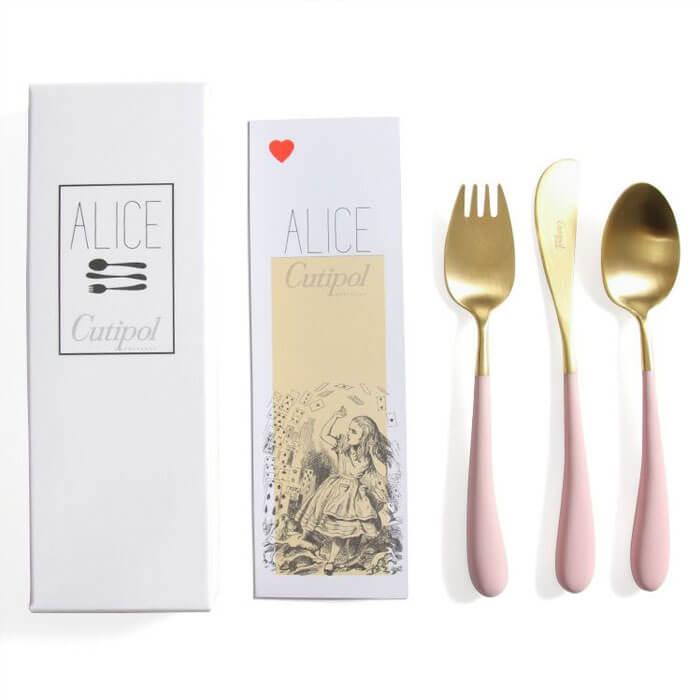 正規品 クチポール アリス カトラリー セット 子供用 ピンク ゴールド BOX入り Cutipol Alice 【4点までメール便送料無料】 | Cutipol | 03