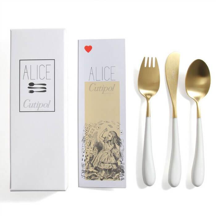 正規品 クチポール アリス カトラリー セット 子供用 ホワイト ゴールド BOX入り Cutipol Alice 【4点までメール便送料無料】 | Cutipol | 03