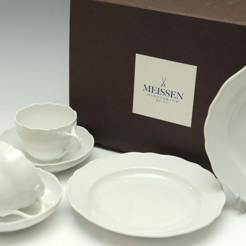 Meissen/マイセン 　コーヒーカップソーサー2客＆プレート20cm2枚セット＜ホワイト＞ |  | 01