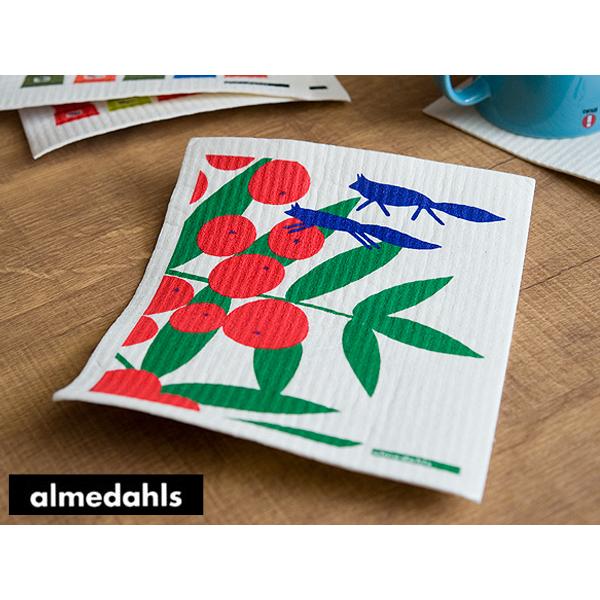 《6点までメール便可能》Almedahls/アルメダールス　スポンジワイプ 【スウェーデン/北欧雑貨】（70664-755）＜キツネとブドウ/グリーン＞ | 